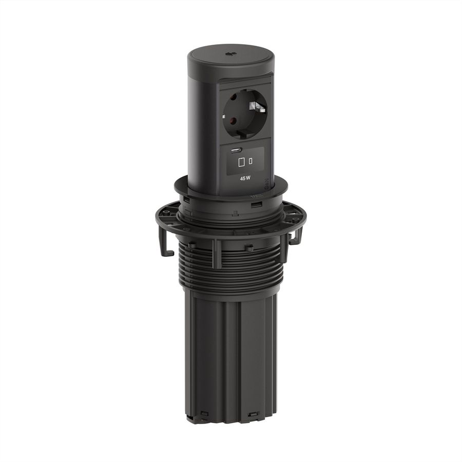 BACHMANN ELEVATOR2 1xCEE7/3 1xUSB C/C45W, Wireless Charger 15W RAL9005 0.5m IS