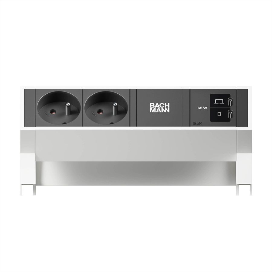 BACHMANN DESK2 2xUTE 1xUSB C/C 65W, L=0,2m RAL9010