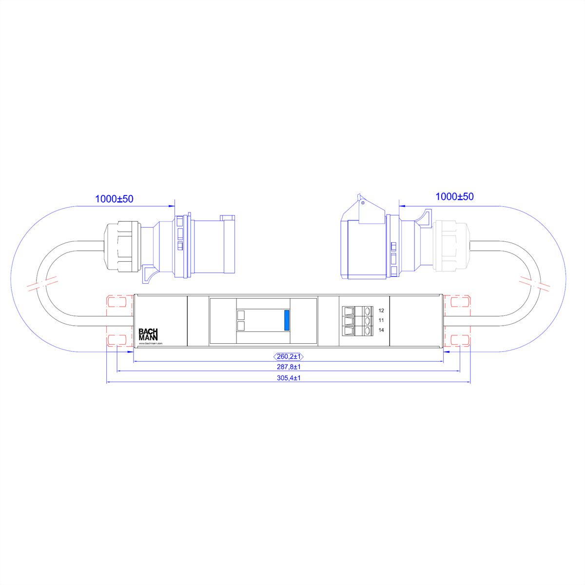 BACHMANN Overspanning beveilings module 1 fase, 1x32A overspanning beveilings 1m H05VV-F 3G4,0mm CEE 32A