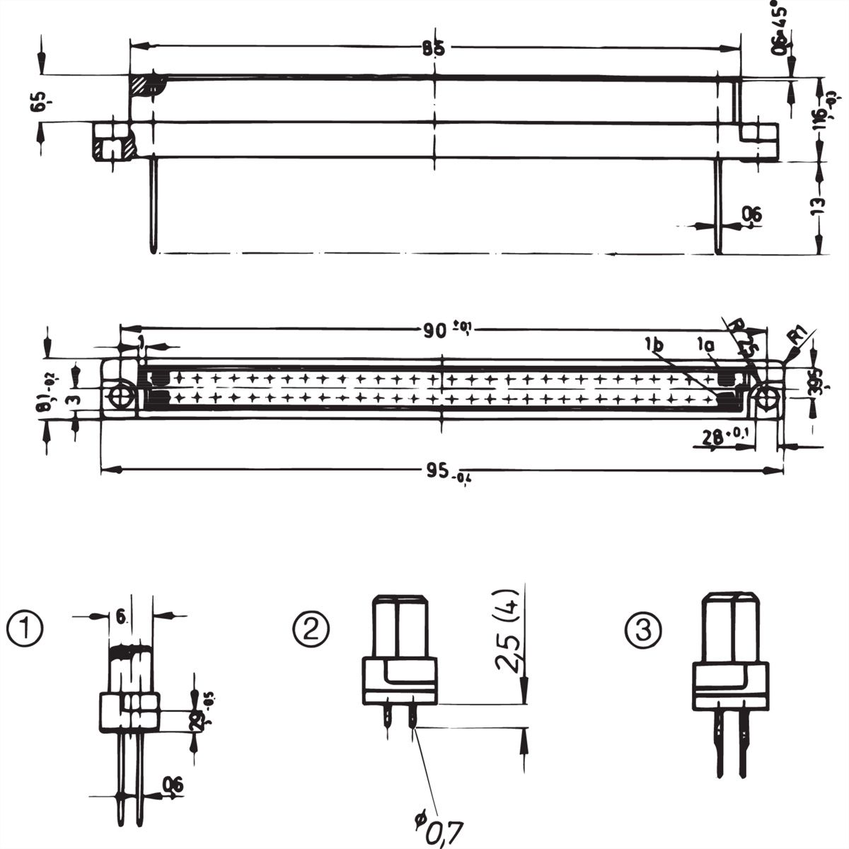 SCHROFF Stekker Type B, EN 60603, DIN 41612, vrouwelijk, 64 contacten, soldeerpennen, 2,5 mm