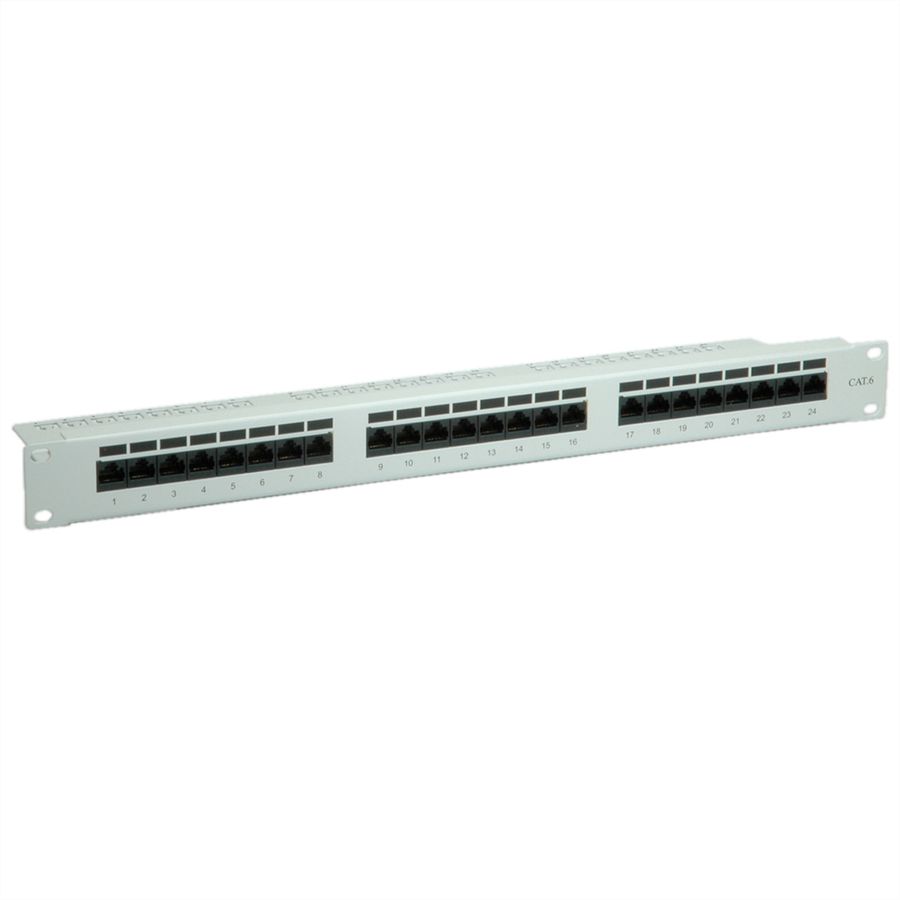 VALUE Cat.6 (Class E) 19" Patch Panel, 24 Ports, UTP, grey