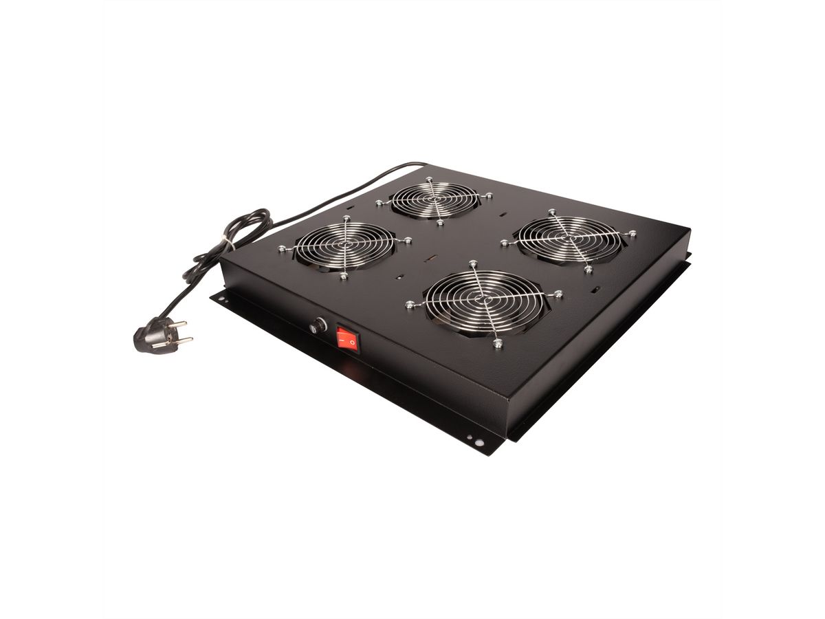 ROLINE 19-inch dakventilatorunit met 4 ventilatoren, AAN/UIT zwart