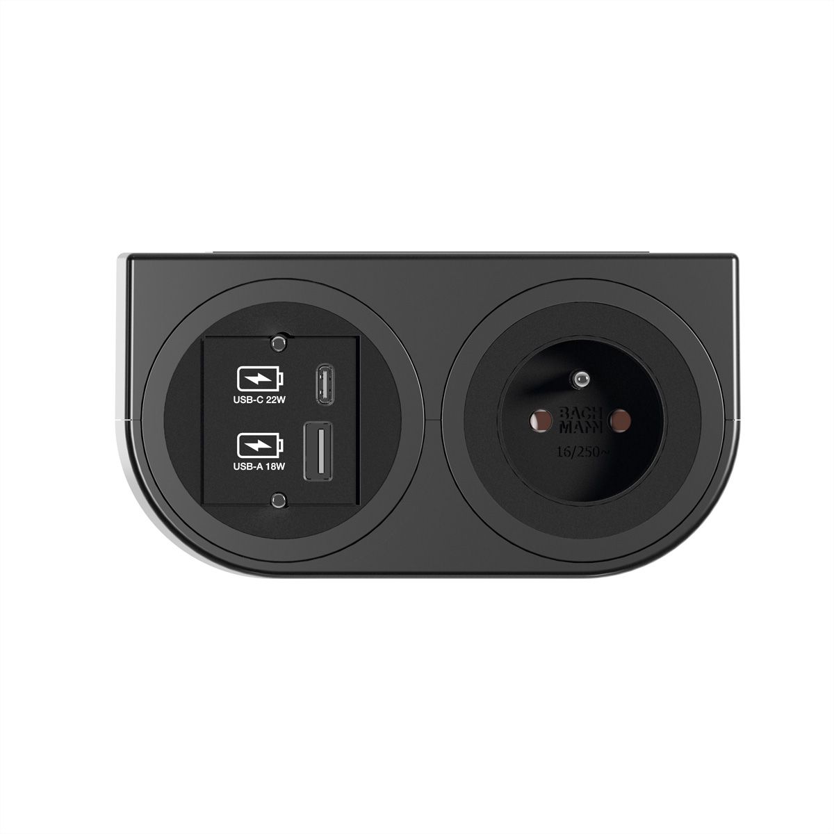 BACHMANN PIX HOLDER DOUBLE, 1x UTE, 1x USB A/C, ISV, schwarz, 0,2 m