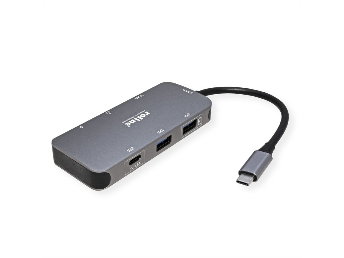 ROLINE USB 3.2 Gen 2 Type C Multiport Docking Station, 4K HDMI, 2x USB 3.2 Gen 2, 1x USB Type C PD (Power Delivery), 1x Gigabit Ethernet