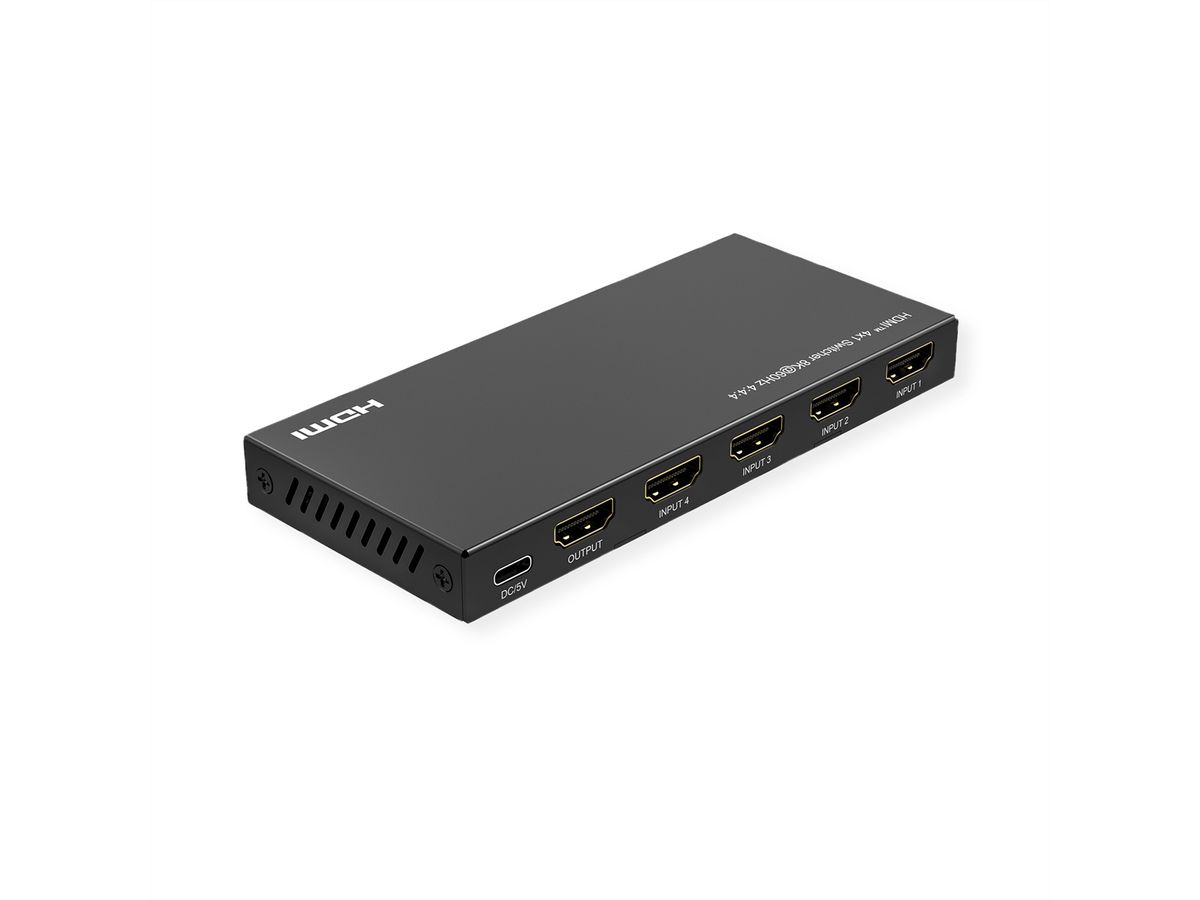 ROLINE 8K HDMI-switch, 4-voudig, met IR afstandsbediening