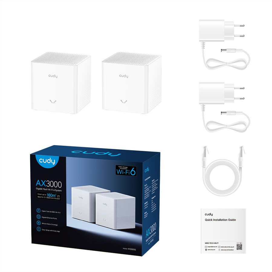 CUDY M3000S AX3000 Gigabit Mesh Wi-Fi 6 System, 2-Pack