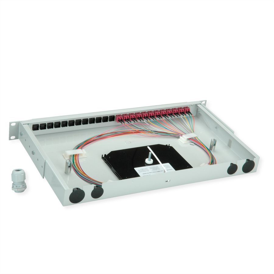TELEGÄRTNER BASIS V LWL-Panel mit Kupplungen & Pigtails, 12x LC Duplex, violett, OM4