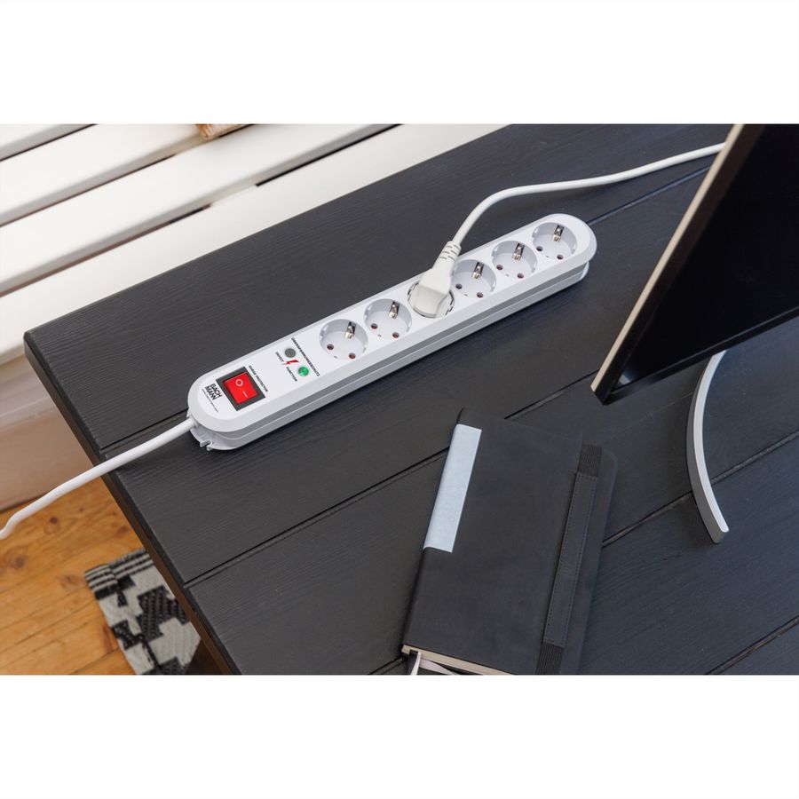 BACHMANN SMART stekkerdoos 6x geaard contact, schakelaar, overspanningsbeveiliging, wit, 1,5 m