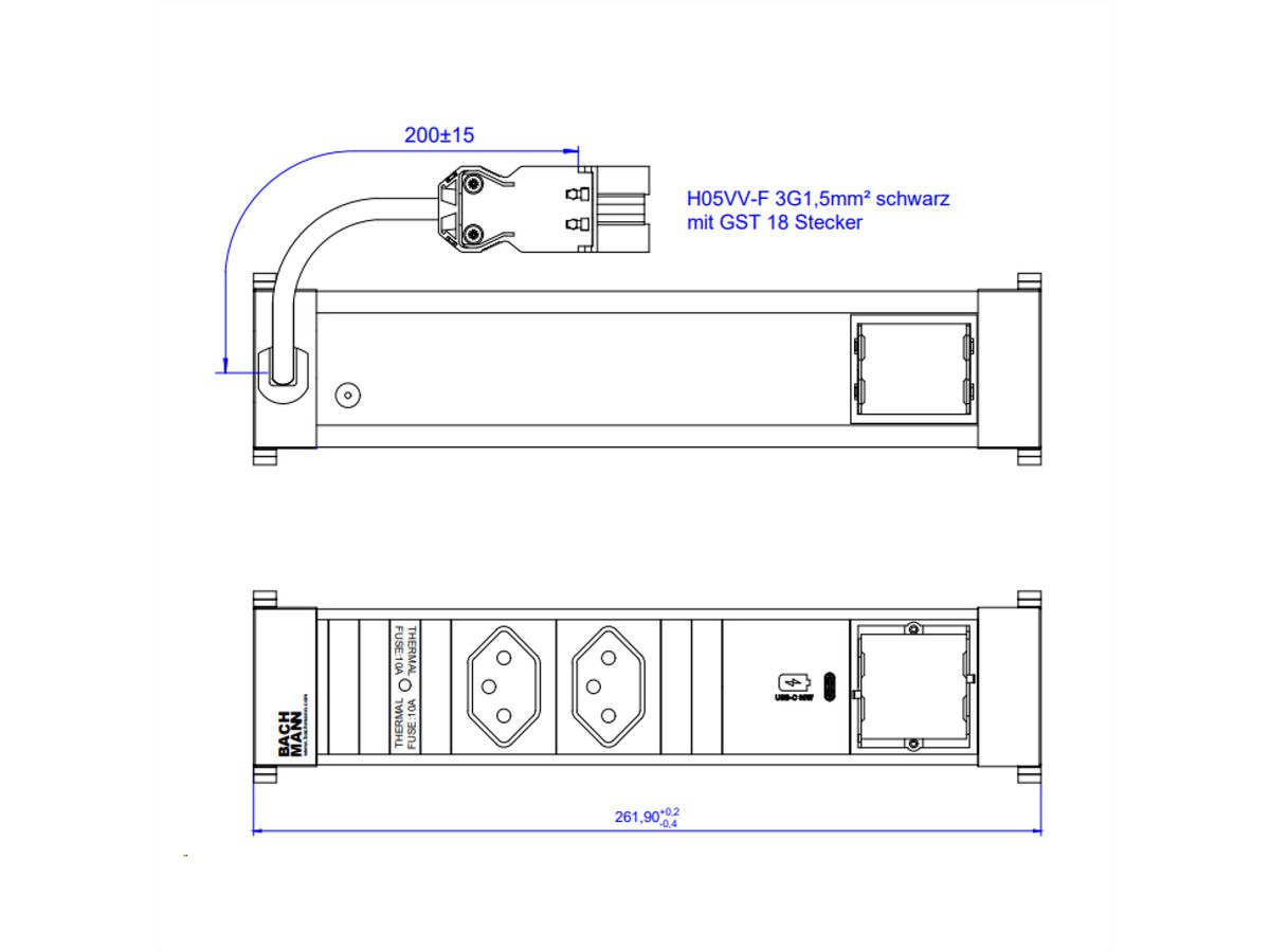 BACHMANN POWER FRAME M 2xCH, 1xUSB C 30W 1xCM 0.2m GST18 Switzerland