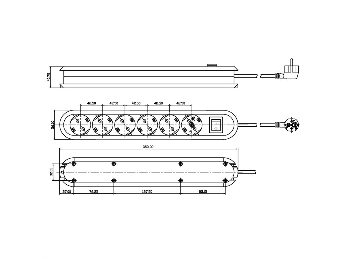 BACHMANN SMART stekkerdoos 6x geaard contact, met schakelaar, zwart, 1,5 m