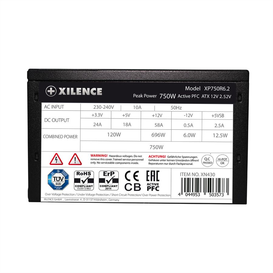 Xilence XP750R6.2 Gaming 750W ATX PC Netzteil, 80+, Non Modular