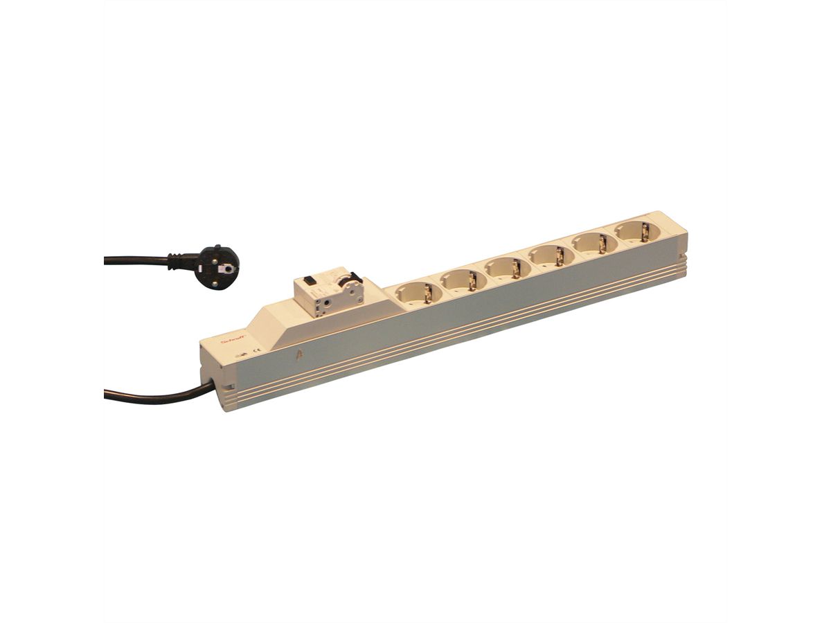 SCHROFF contactdoosstrook, SCHUKO, 6 contactdozen, 19", met randaarde en overstroombeveiliging
