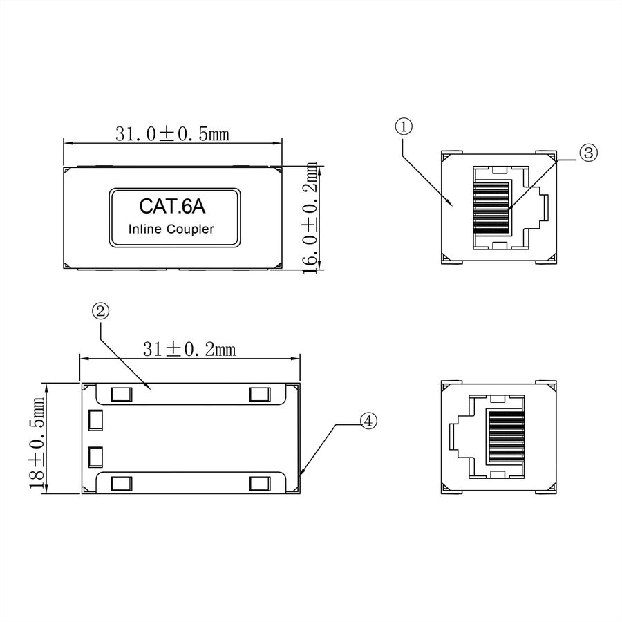 ROLINE RJ45 koppelstuk, afgeschermd, Cat. 6A (Klasse EA), zilver