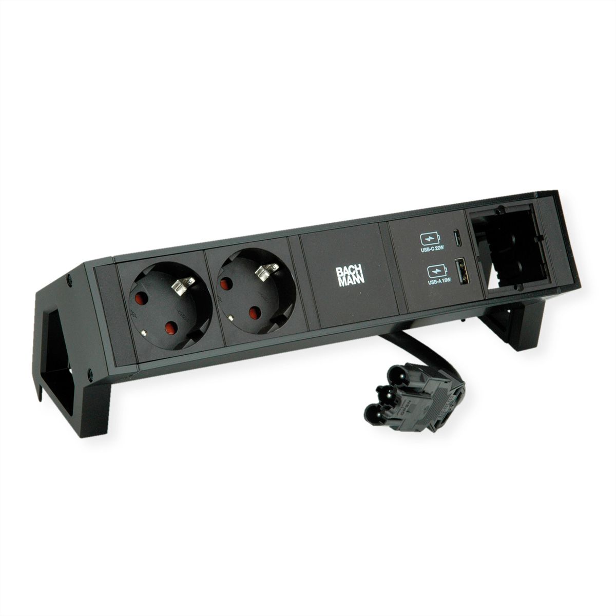 BACHMANN DESK2 2xbeschermend contact USB A&C, USB Lader 22W 1xABD 0,2m GST18 zwart