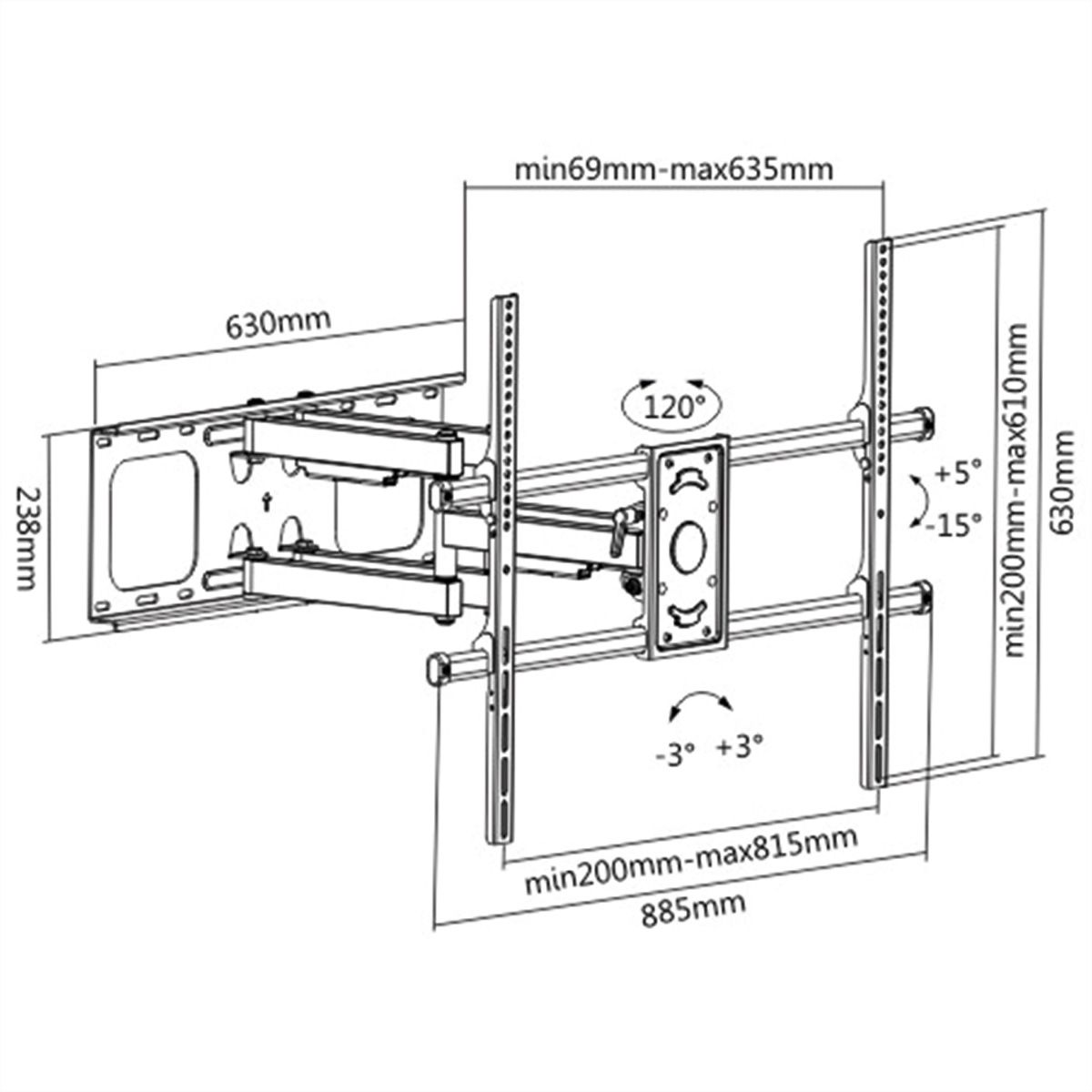 VALUE Solid Articulating Wall Mount TV Holder, up to 228,6 cm (50" - 90")