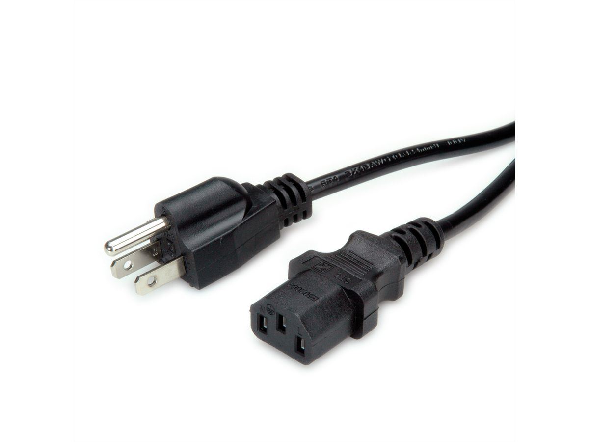 Power Cable, NEMA-5 - IEC C13 Conncector, USA, black, 1.8 m