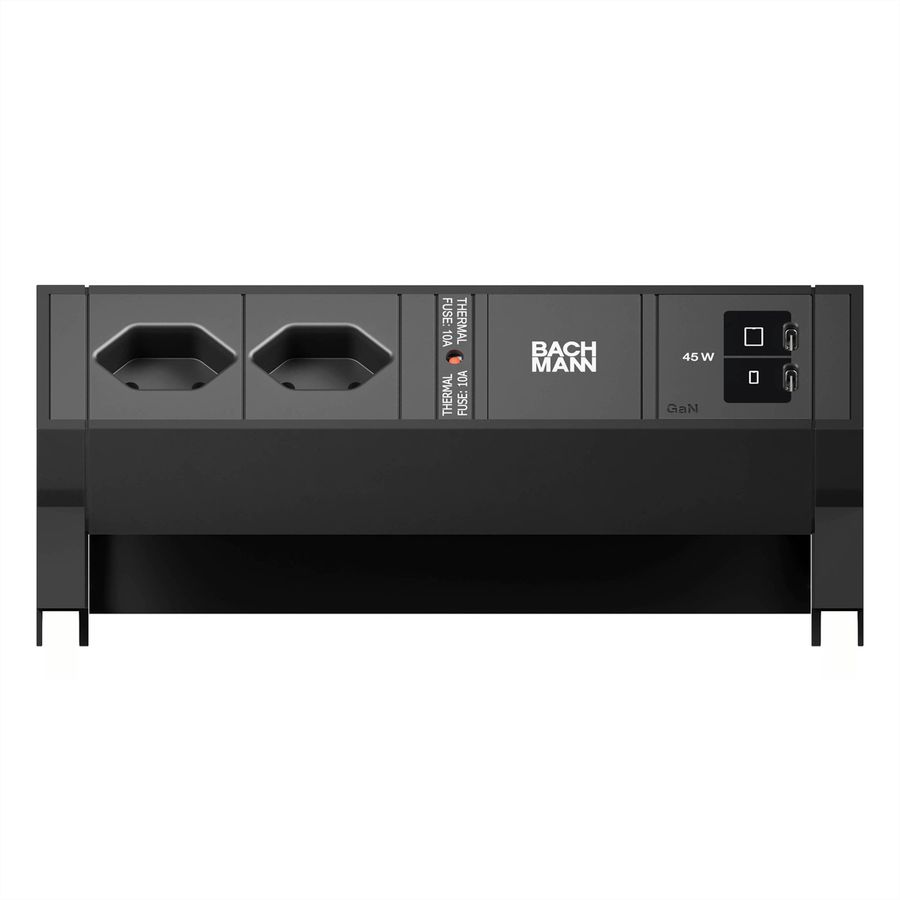 BACHMANN DESK2 2xCH 90° 1xUSB C/C 45W, L=0.2m RAL9005