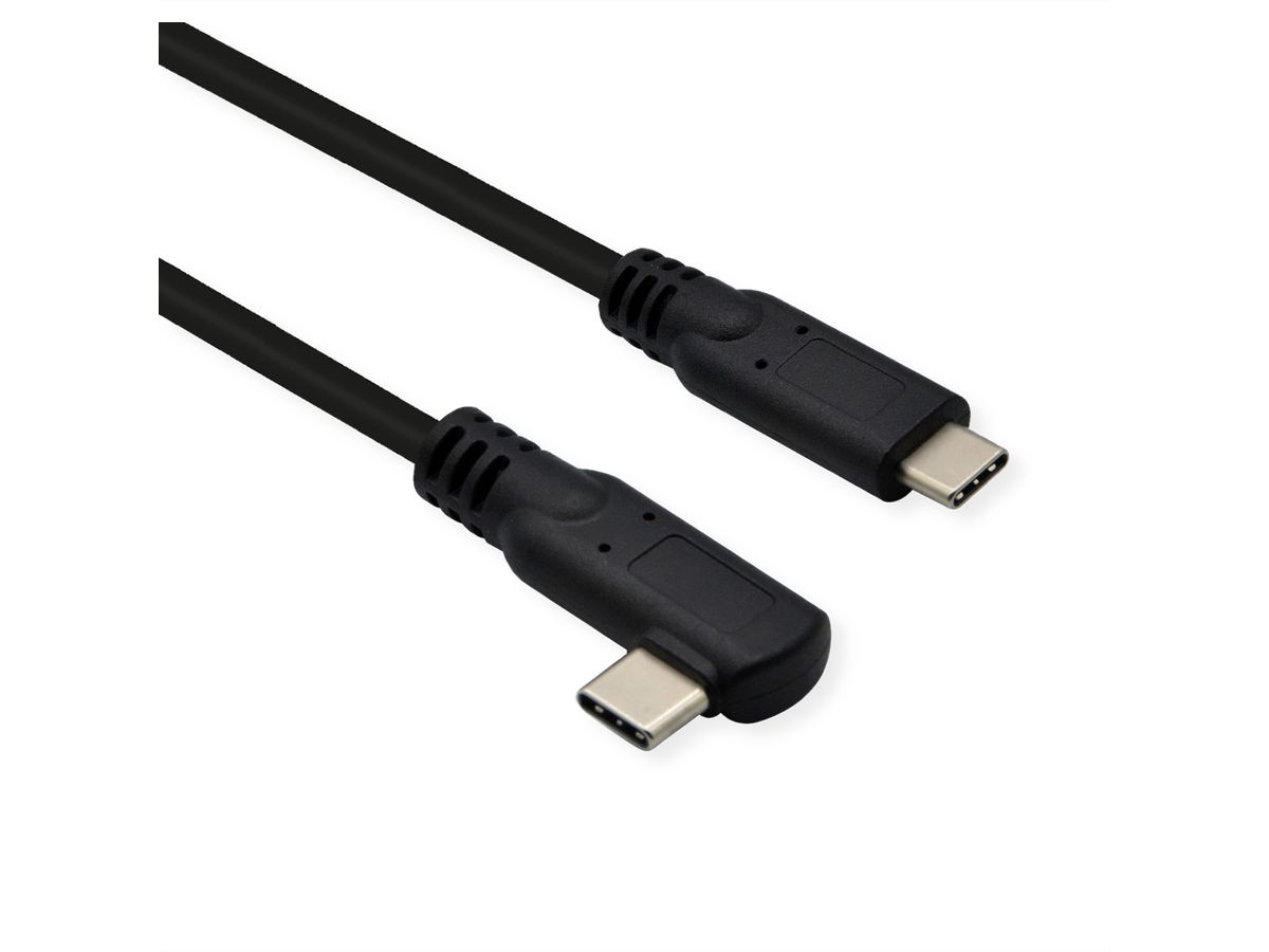 ROLINE USB 3.2 Gen 2x2 Cable, PD (Power Delivery) 20V5A, with Emark, C-C, M/M, 1x 90° angled, 20 Gbit/s, black, 1 m