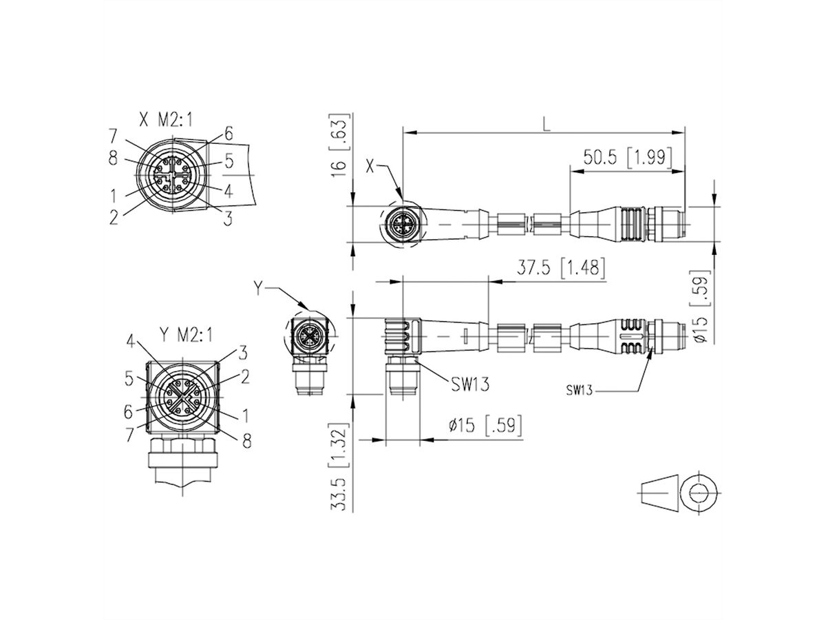 METZ CONNECT Verbindungsleitung M12 ST-M12 ST, 8-pol X-kodiert, gewinkelt-gerade, 10 m