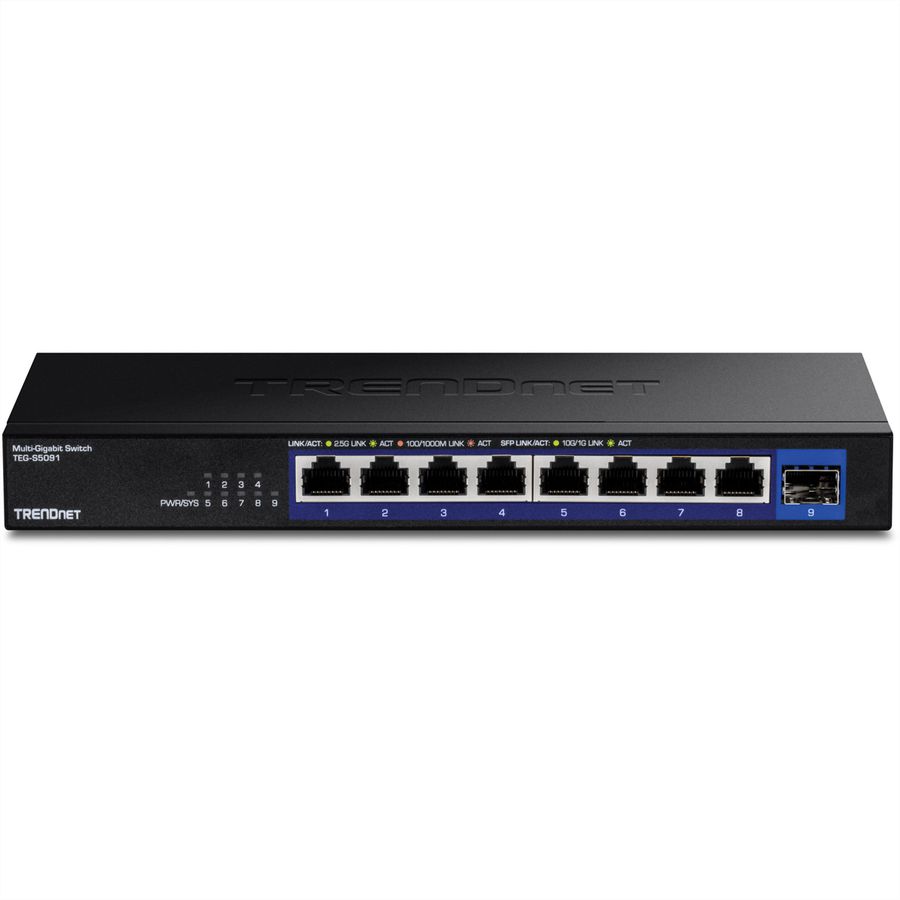 TRENDnet TEG-S5091 9-poorts switch, 2,5G unmanaged switch met 10G SFP+ poort