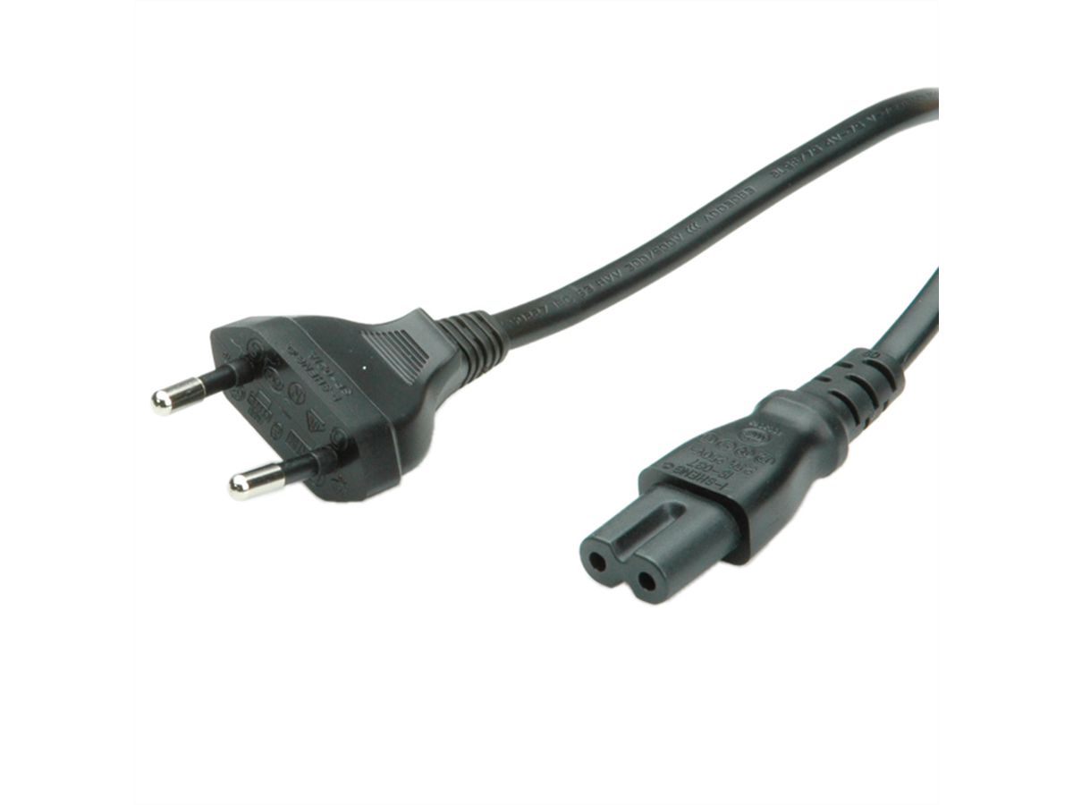 VALUE Euro Power Cable, 2-pin, black, 3 m