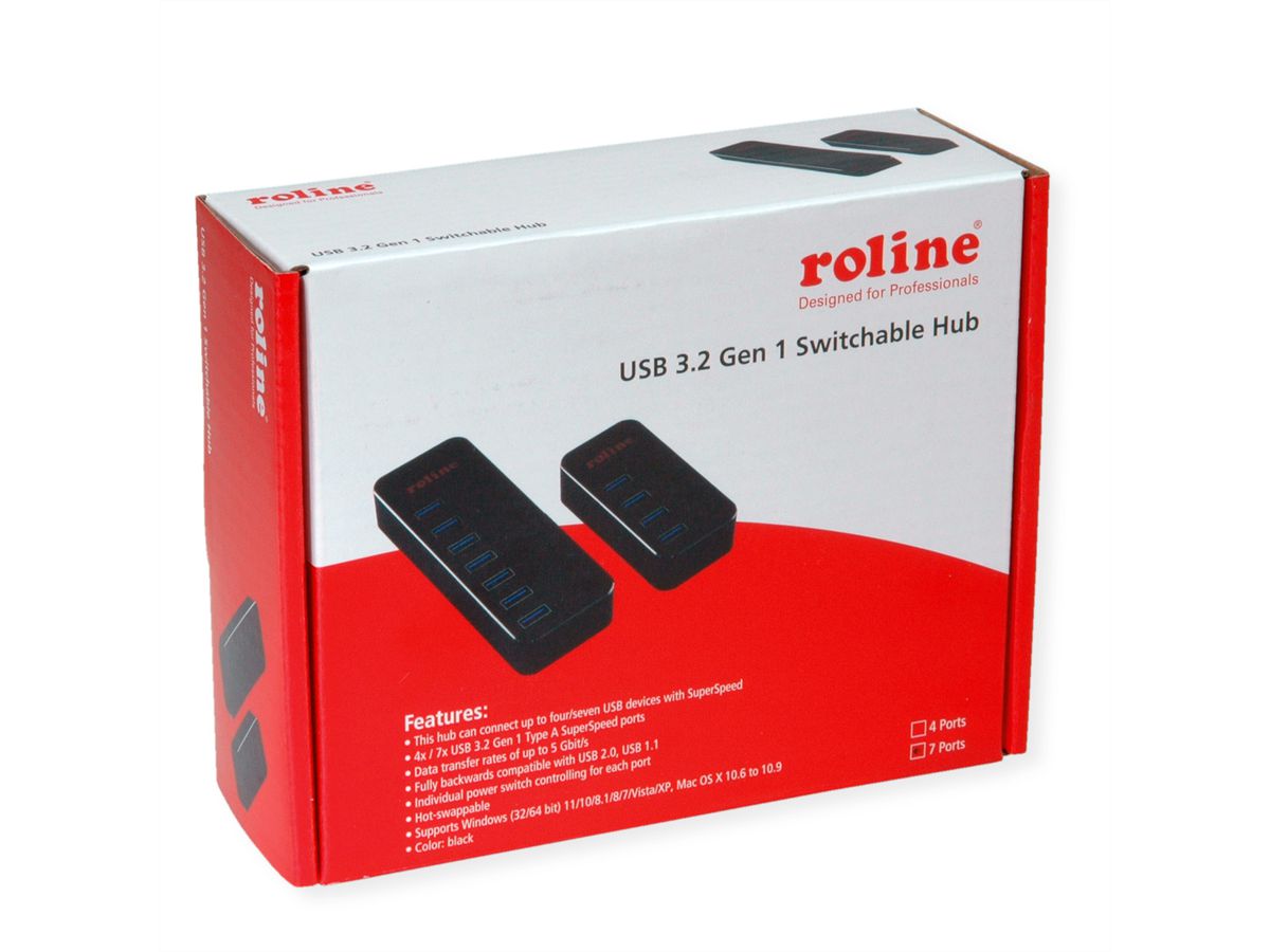 ROLINE USB 3.2 Gen 1 Hub, 7 Ports, switchable