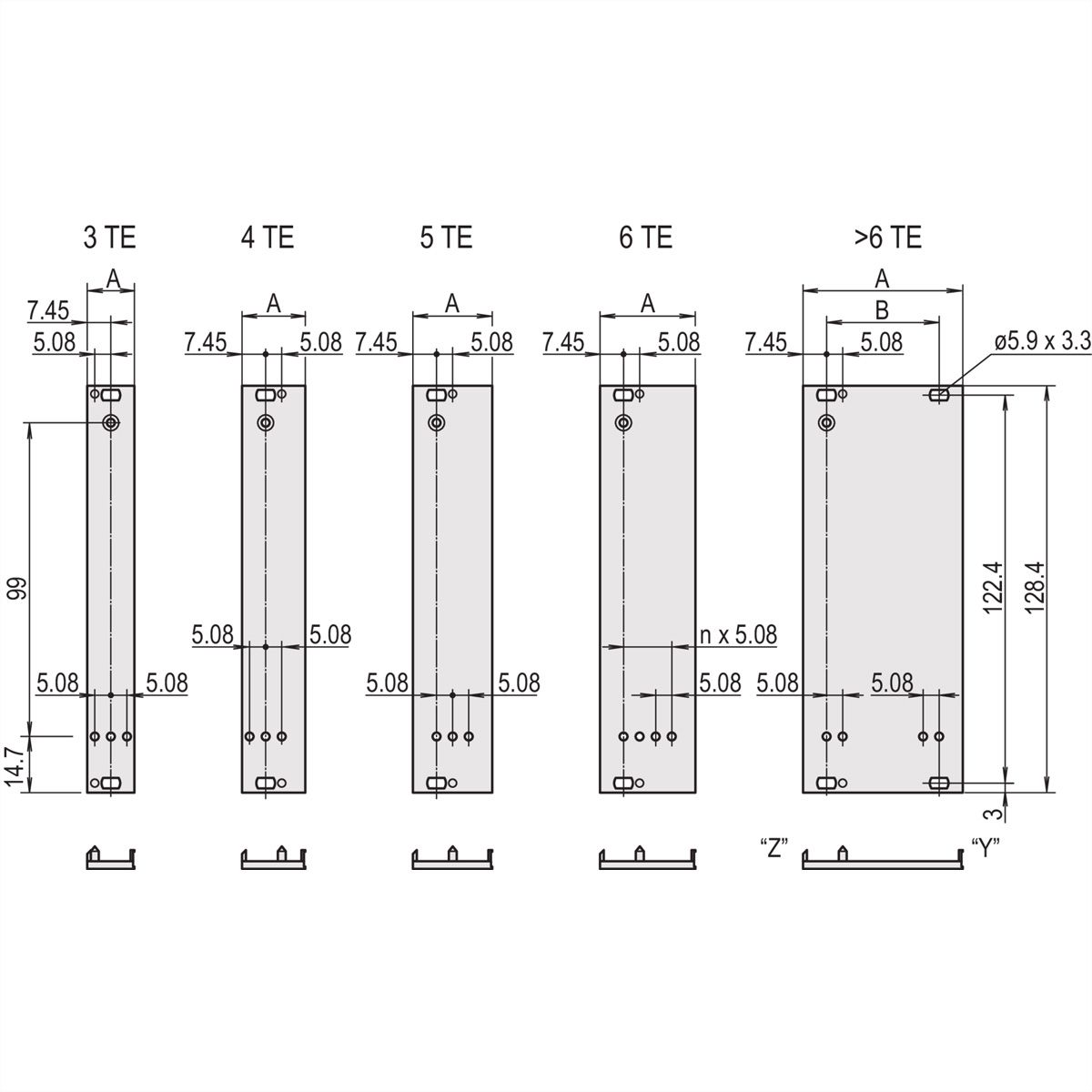 SCHROFF Insteekmodule U-profiel voor statische trapeziumvormige handgreep, 3 HE, 12 HE, 2,5 mm, Al, geanodiseerd vooraan, geleidend achteraan