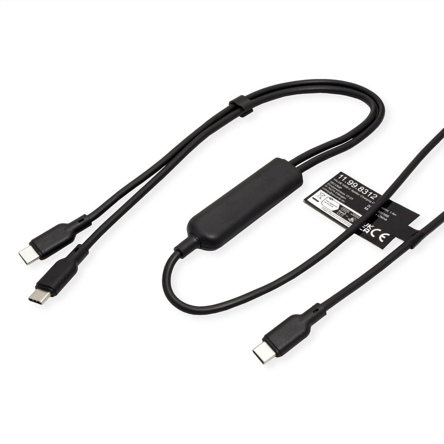 VALUE USB 2.0 Y-Splitter Charging Cable, 1x C to 2x C, max. 100W, black, 1.8 m