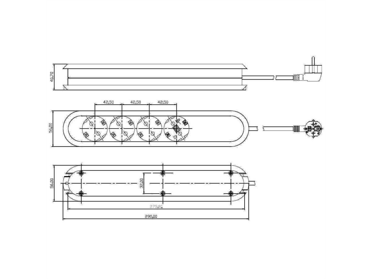 BACHMANN SMART socket strip 4x earthing contact, white, 1.5 m