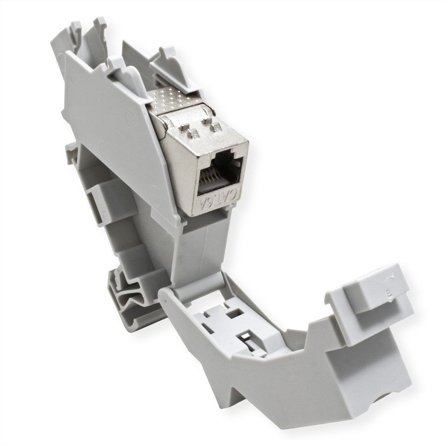 ROLINE Keystone Holder, with Cat.6A Keystone, shielded, DIN-Rail, 45°