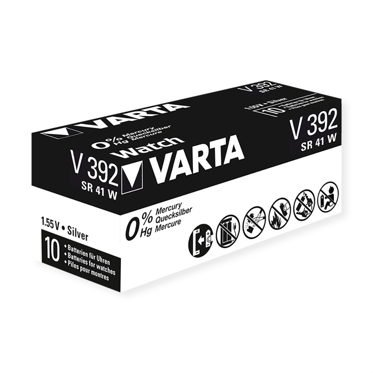 VARTA SR41, 10 stuks, 1,55V, 39mAh, V 392 HC, batterij voor eenmalig gebruik zilveroxide