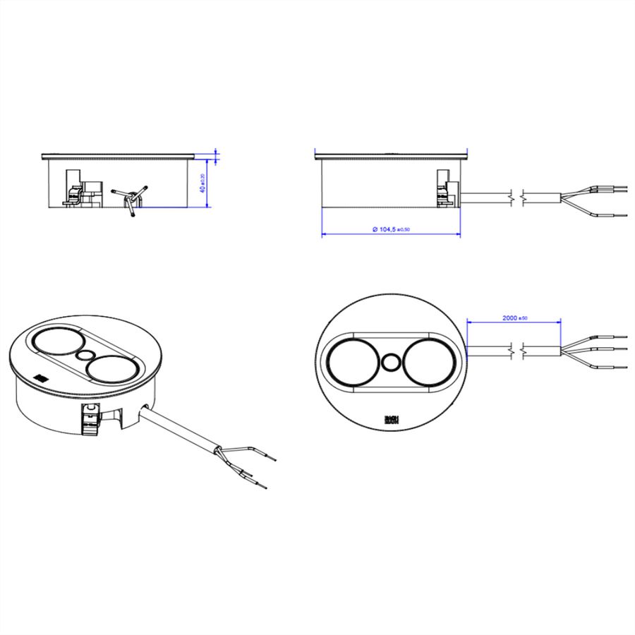 BACHMANN TWIST 2 1xUTE 1xUSB A/C 22W 2.0m AEH RAL9005 30GE round