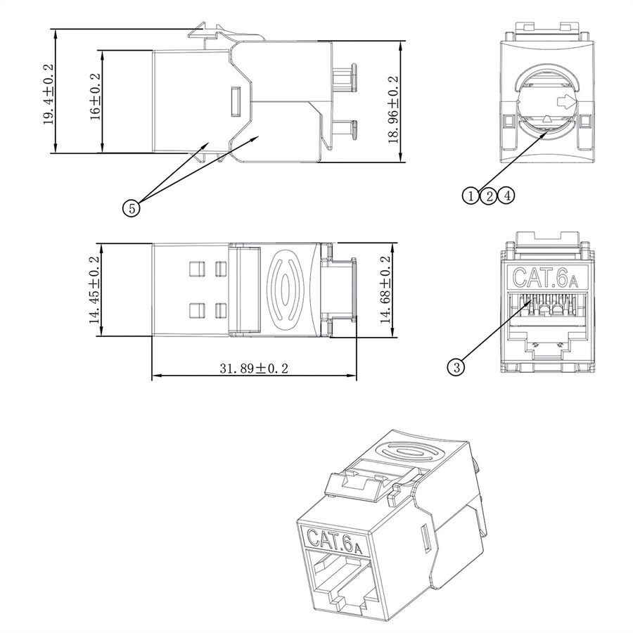 ROLINE Cat.6A (Class EA) Keystone, RJ-45, shielded, tool-free, GHMT, silver