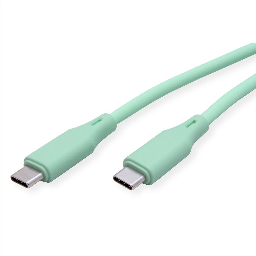 ROLINE USB 2.0 Cable, C–C, M/M, 60W, silicone, green, 1 m