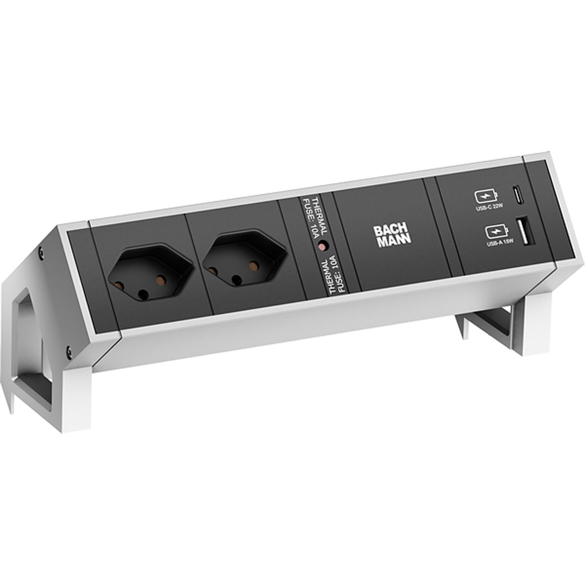 BACHMANN DESK2 2xCH 1xUSB A/C 22W, 0.2m GST18 INOX Switzerland