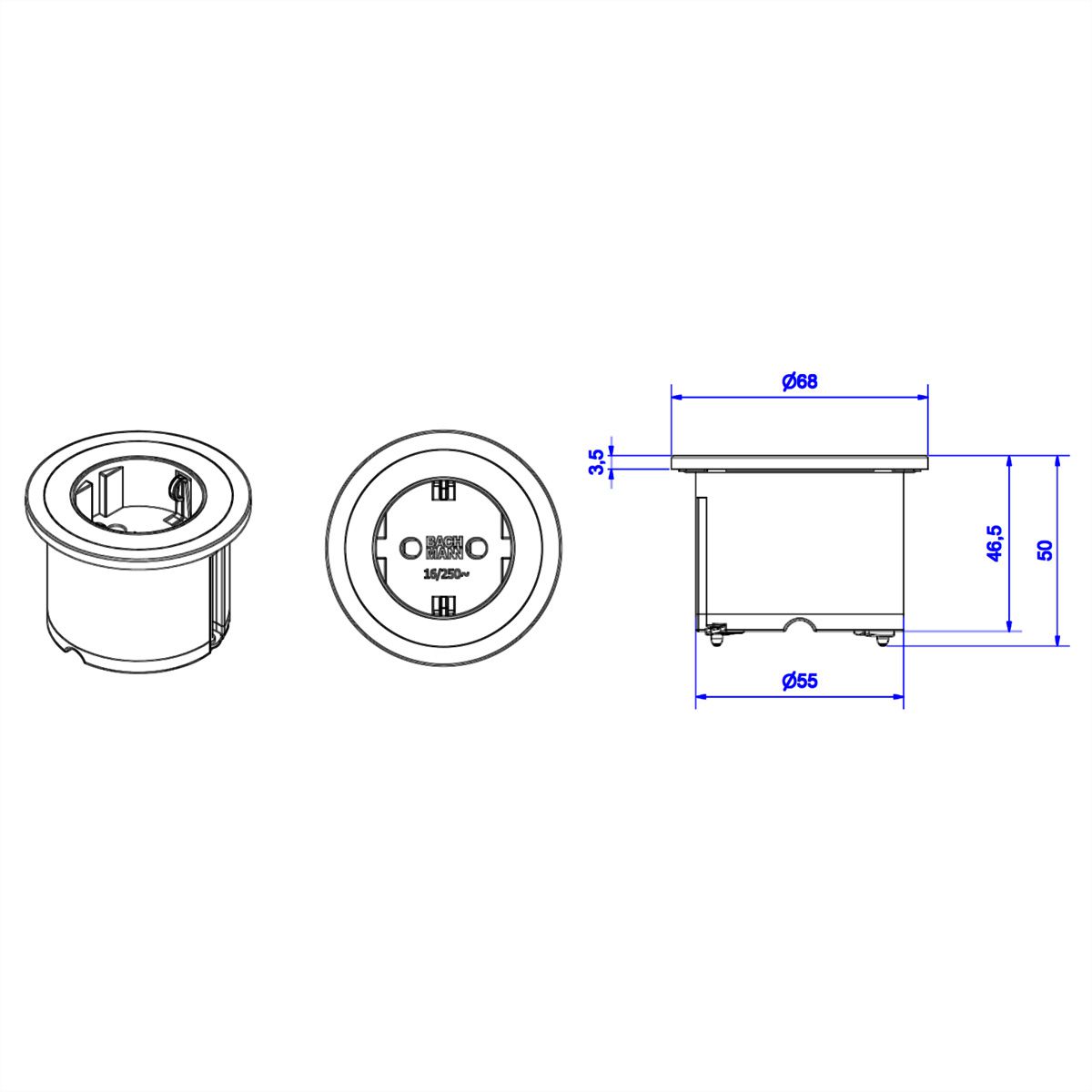 BACHMANN PIX 1x earthing contact with decorative rings in white and black, GST coupling