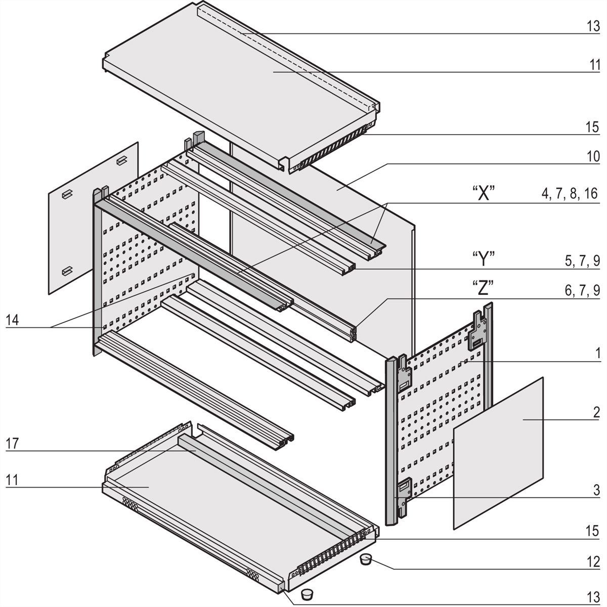 SCHROFF RatiopacPRO AIR Complete Case, Desktop, Shielded, Front Trim, 6/7 U, 84 HP, 435 mm