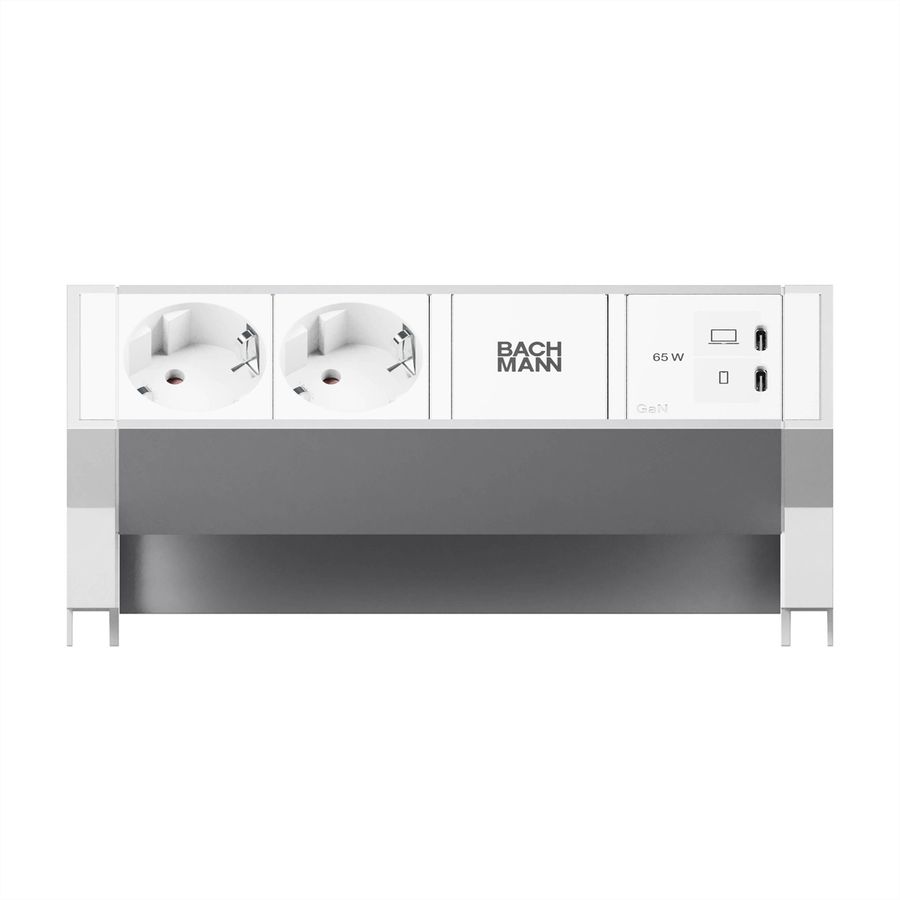 BACHMANN DESK2 ALU WHITE 2xCEE7/3, 1xUSB C/C 65W L=0.2m RAL9010
