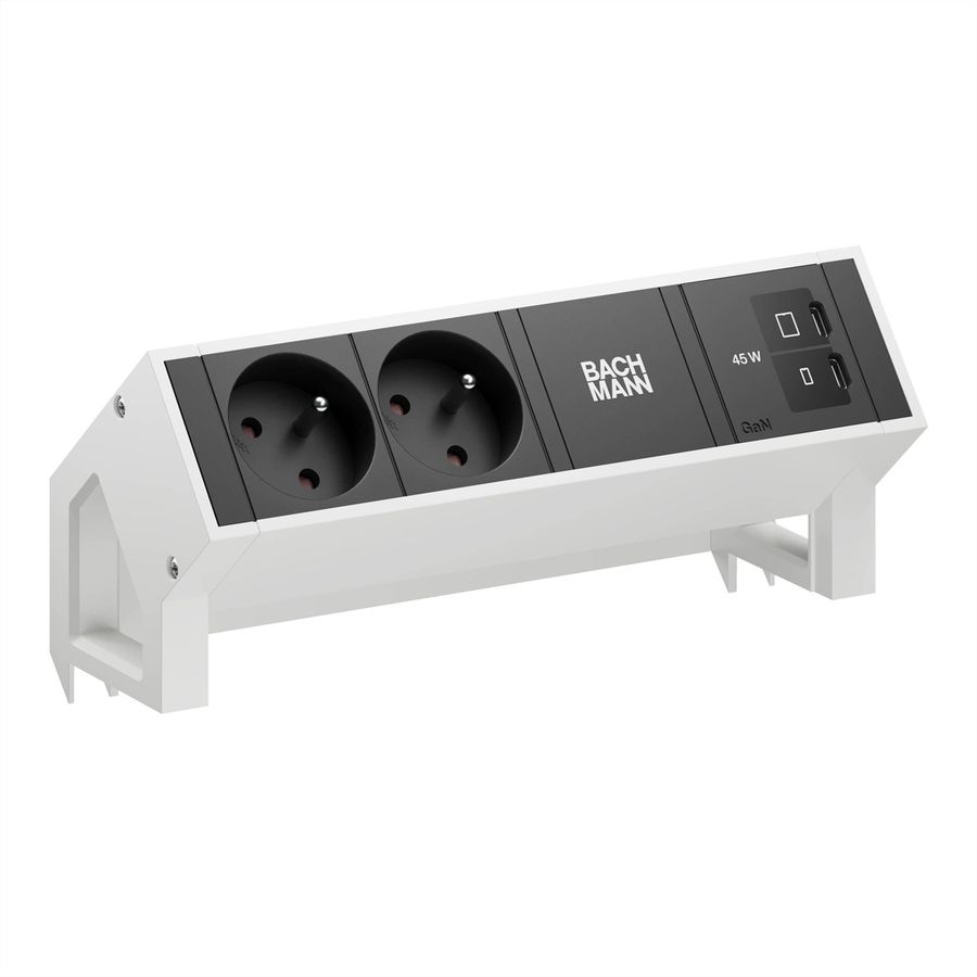 BACHMANN DESK2 2xUTE 1xUSB C/C 45W, L=0,2m RAL9010