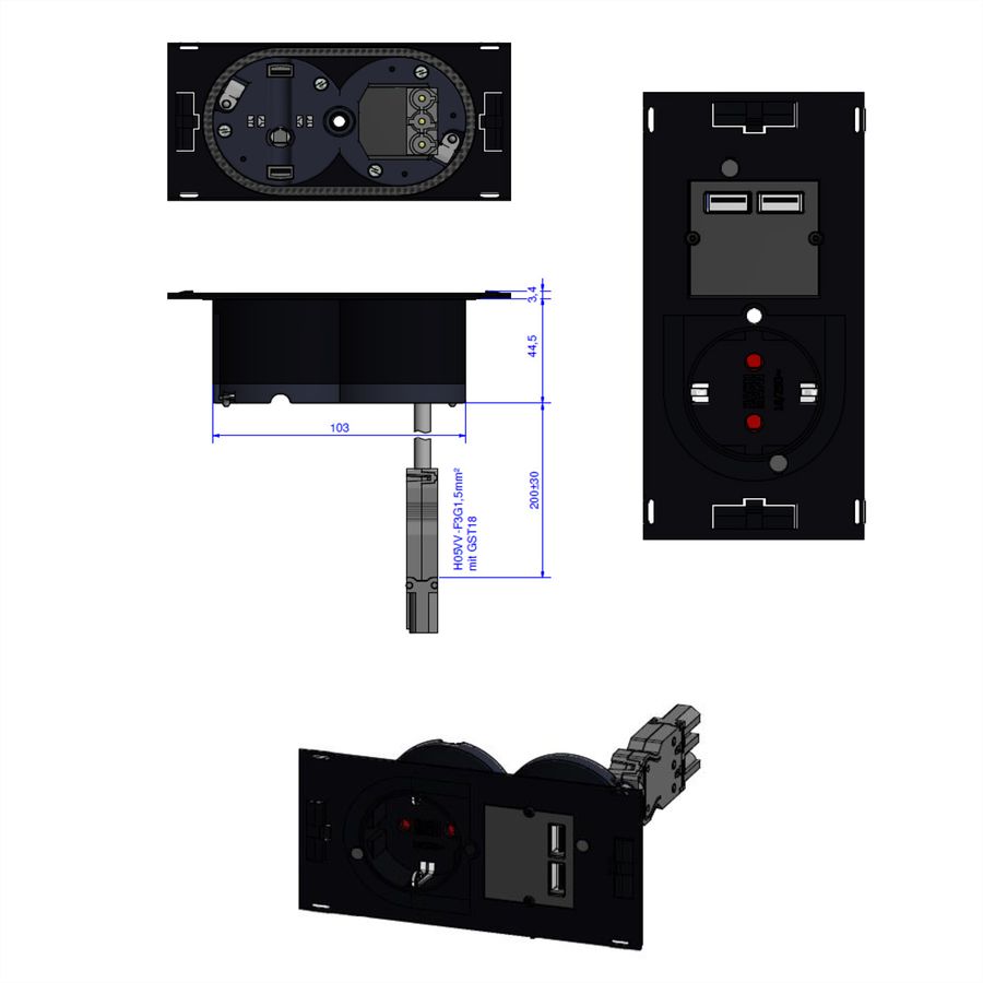 BACHMANN DUE Set 1xDUE CEE7/7+USB