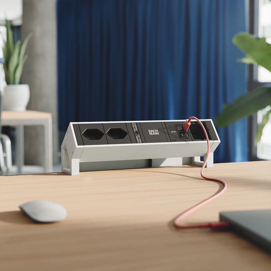 BACHMANN DESK2 2xCH 90° 1xUSB C/C 65W, 1xCM L=0.2m RAL9010