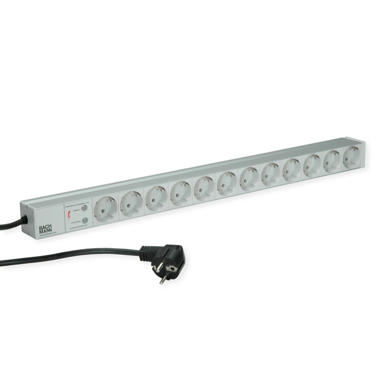 BACHMANN IT PDU ALU 1HE 12x geaard contact, stroomkabel met geaarde stekker