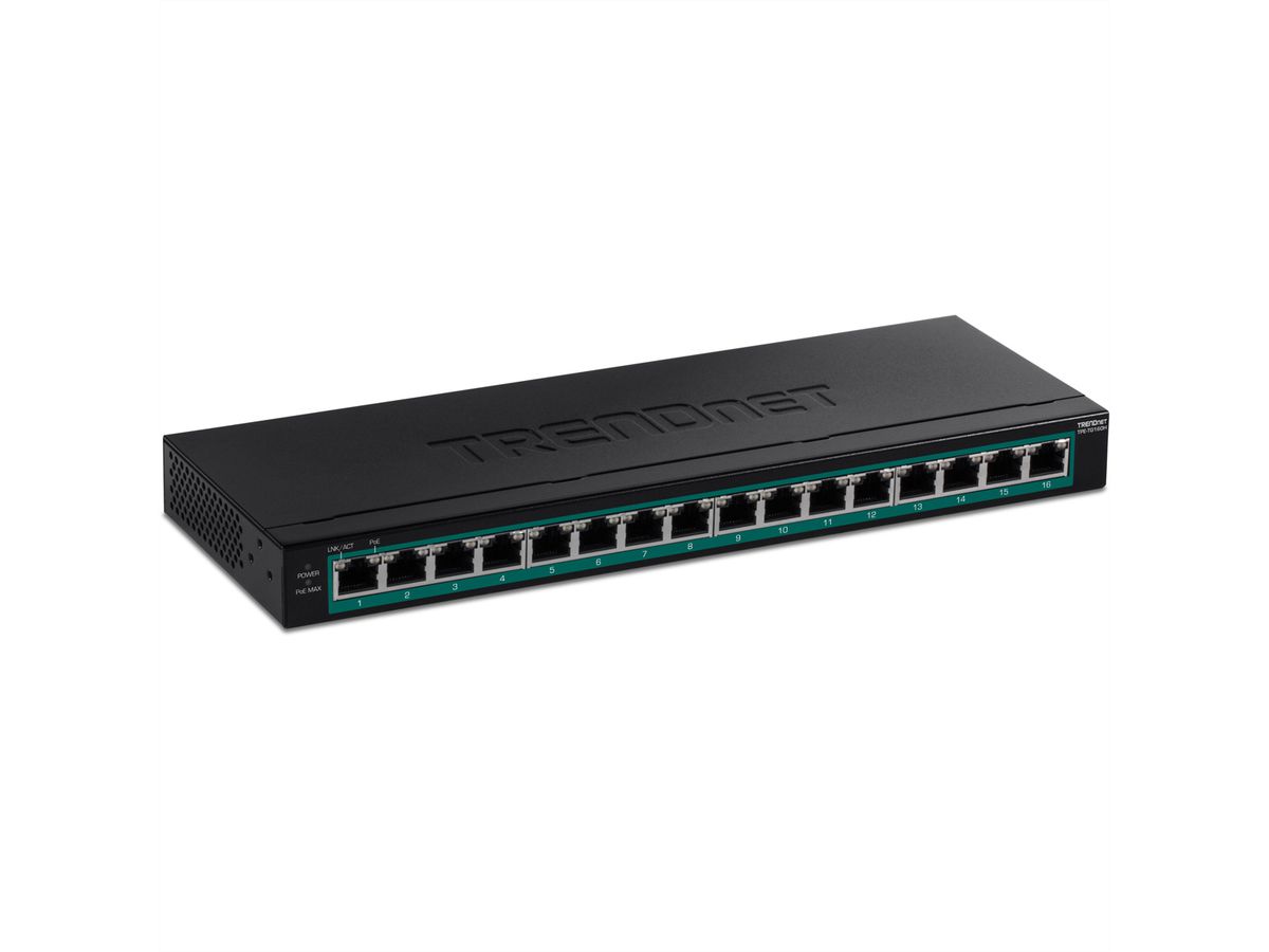 TRENDnet TPE-TG160H 16-Poorts PoE+ Switch Gigabit 123W , zwart