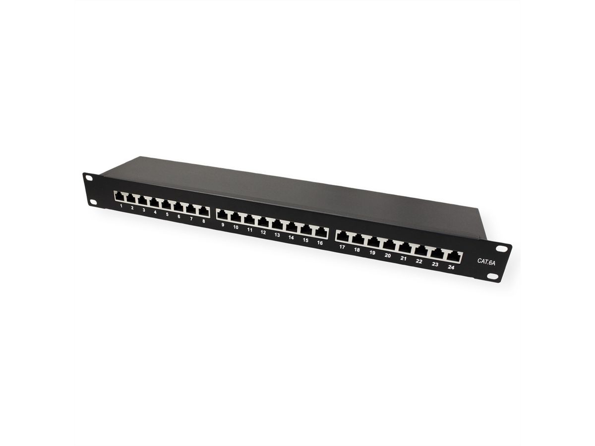 VALUE Cat.6A (Klasse EA) 19" patchpaneel, 24 P, afgeschermd, zwart