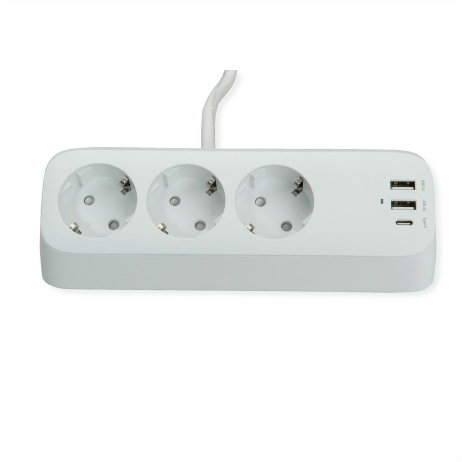 VALUE tafelstekkerdoos, 3-voudig met schakelaar, incl. 3x USB (2x A, 1x C), met tafelklem , 1,5 m