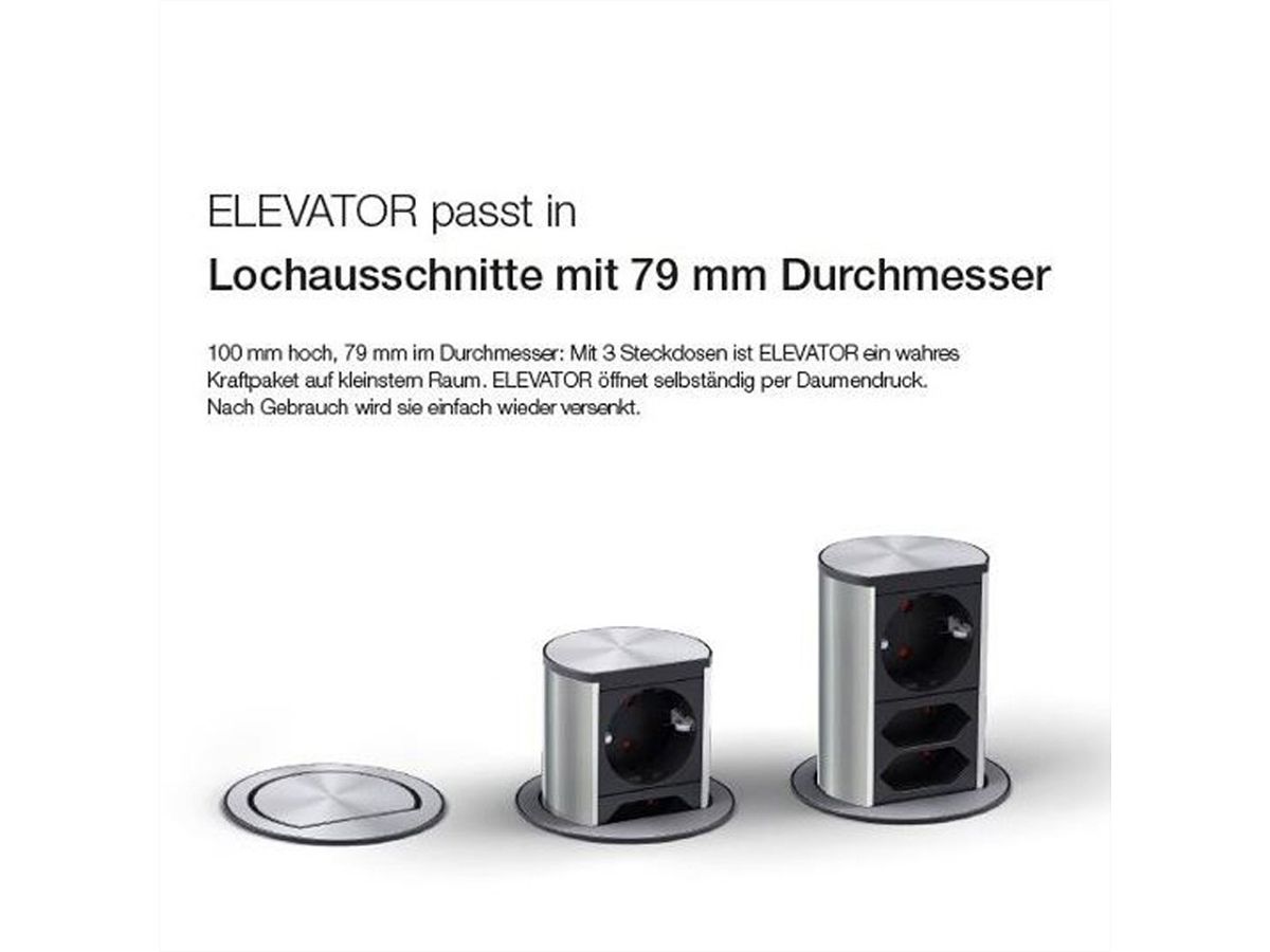 BACHMANN ELEVATOR 1x geaard stopcontact, 1x CAT6, 1x USB 3.0, Roestvrij staal