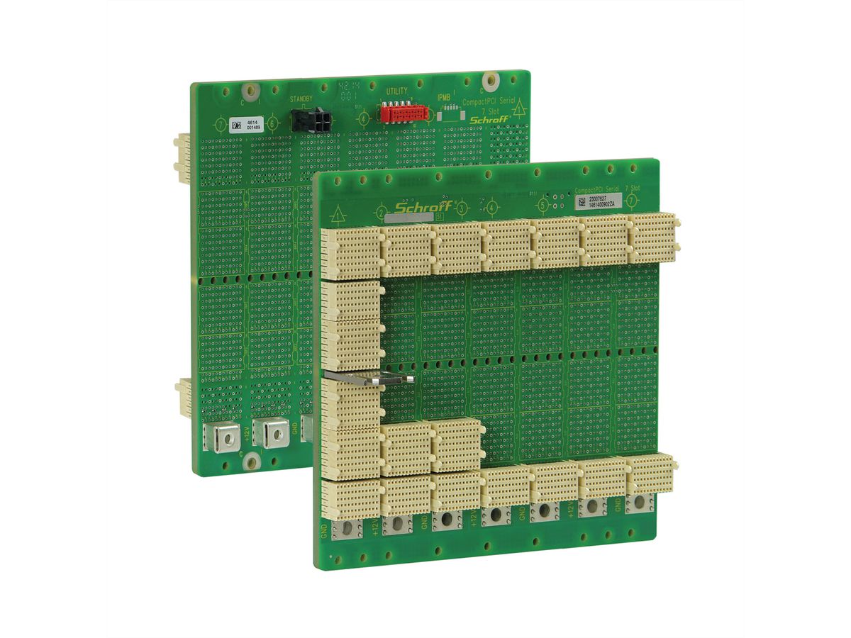 SCHROFF CPCI seriële backplane, 3 HE, 7 sleuven, systeemsleuf links, enkele ster, zonder RIO