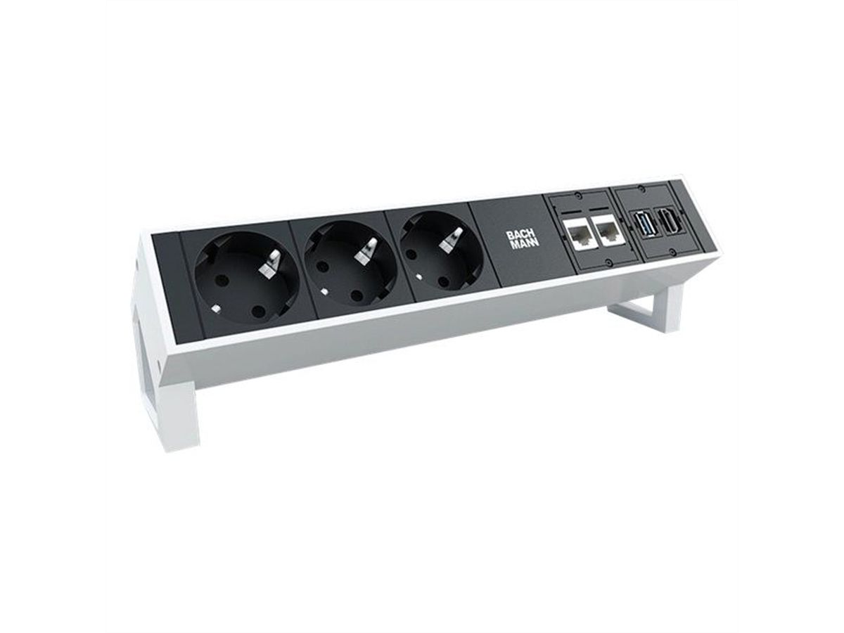 BACHMANN DESK2 stekkerdoos 3x geaard contact, 2x CAT6a, 1x HDMI, USB3.0, wit