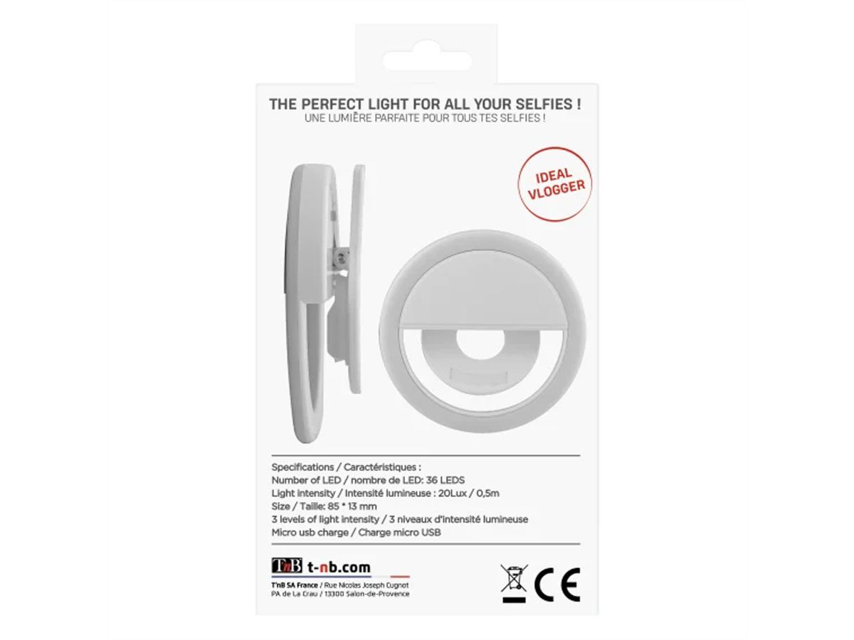 T'nB Influence LED Ring Clip für Smartphone, 6500K,125 mAh Akku