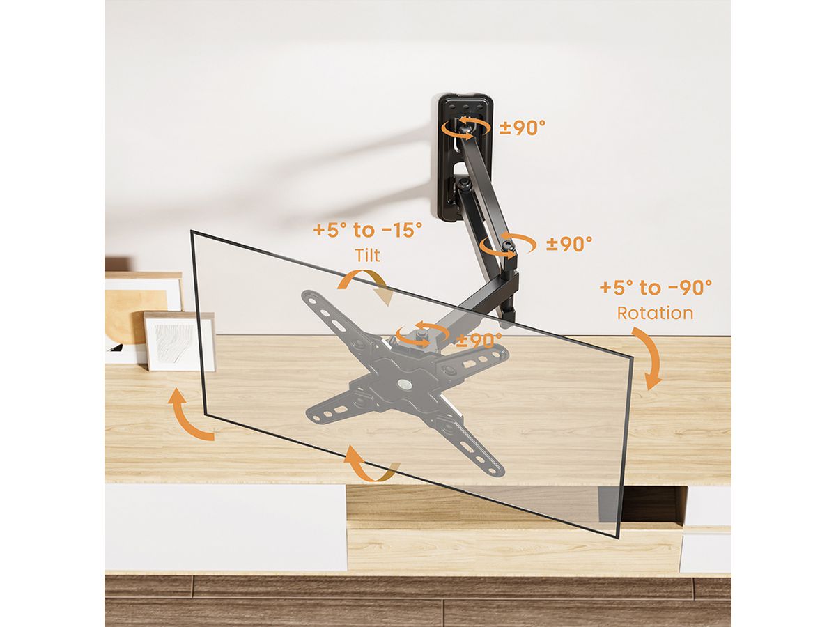 VALUE TV muurbeugel, 3 draaipunten, 13-43 inch, maximaal 20 kg